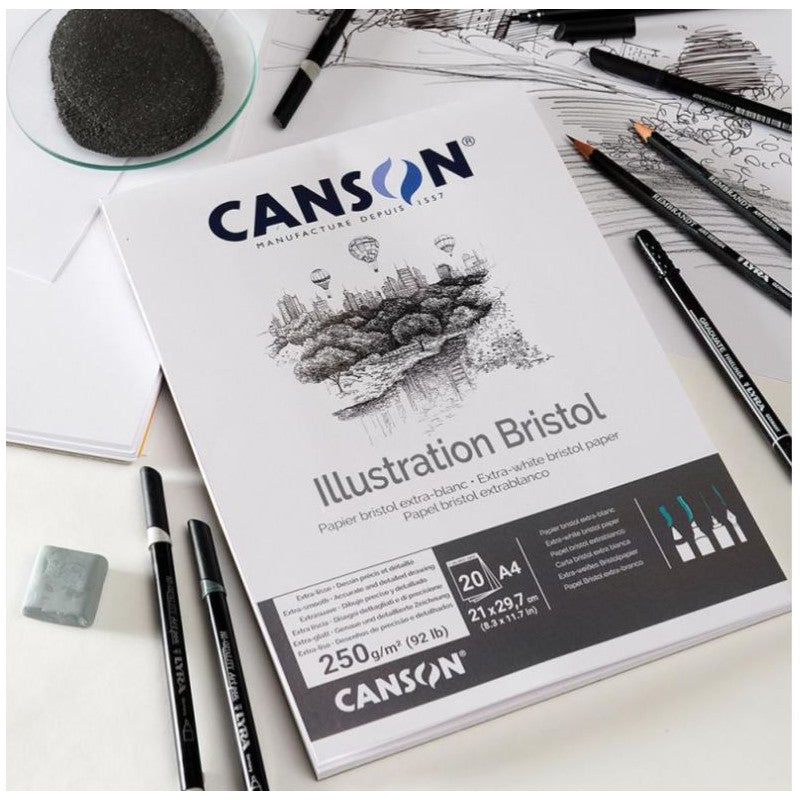 Bristol (Illustration) A3 12 vel wit, glad en dik (250 gr) Papier Canson Blok