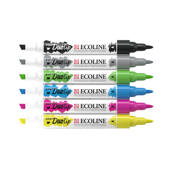 Ecoline brushpen set 6 Basiskleuren Duotip