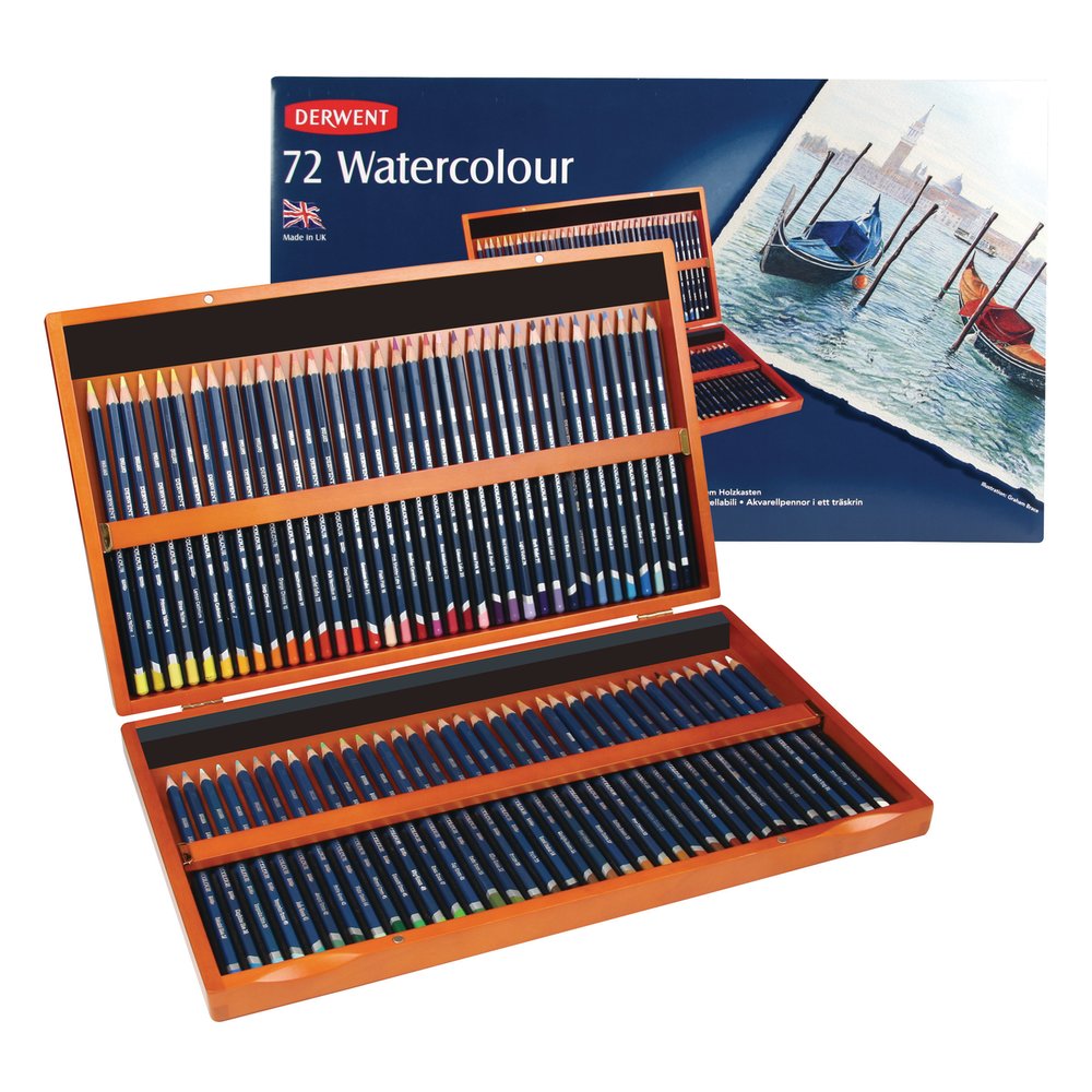 Watercolour potloden set 72 stuks Derwent Houten Kist