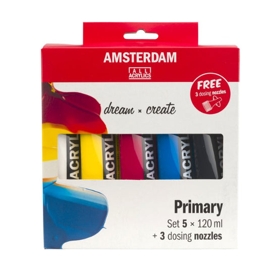 Amsterdam Acrylverf set Primary 5x120ml +3 doseertuiten