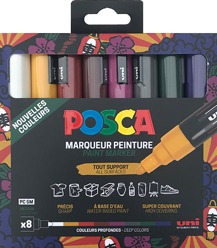 Posca PC5M/8 set medium punt diepe kleuren verf stiften