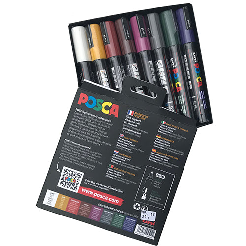 Posca PC5M/8 set medium punt diepe kleuren verf stiften