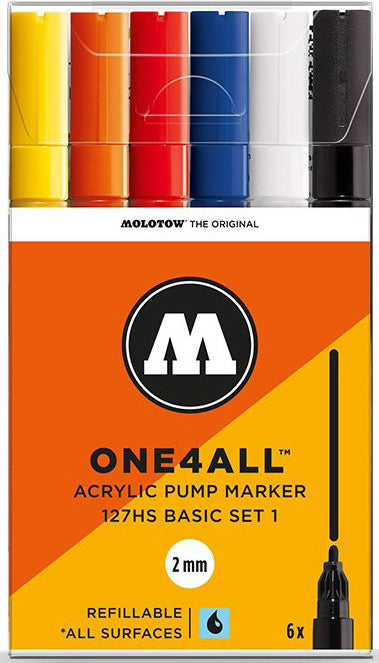 127HS Basic Set 1 - 2mm (6x) Molotow One4All Acryl Marker