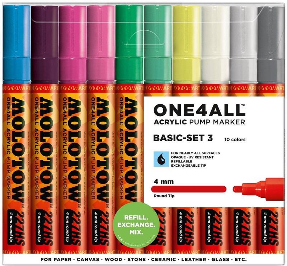 227HS Basic Set 3 - 4mm (x10) Molotow One4All Acryl Marker