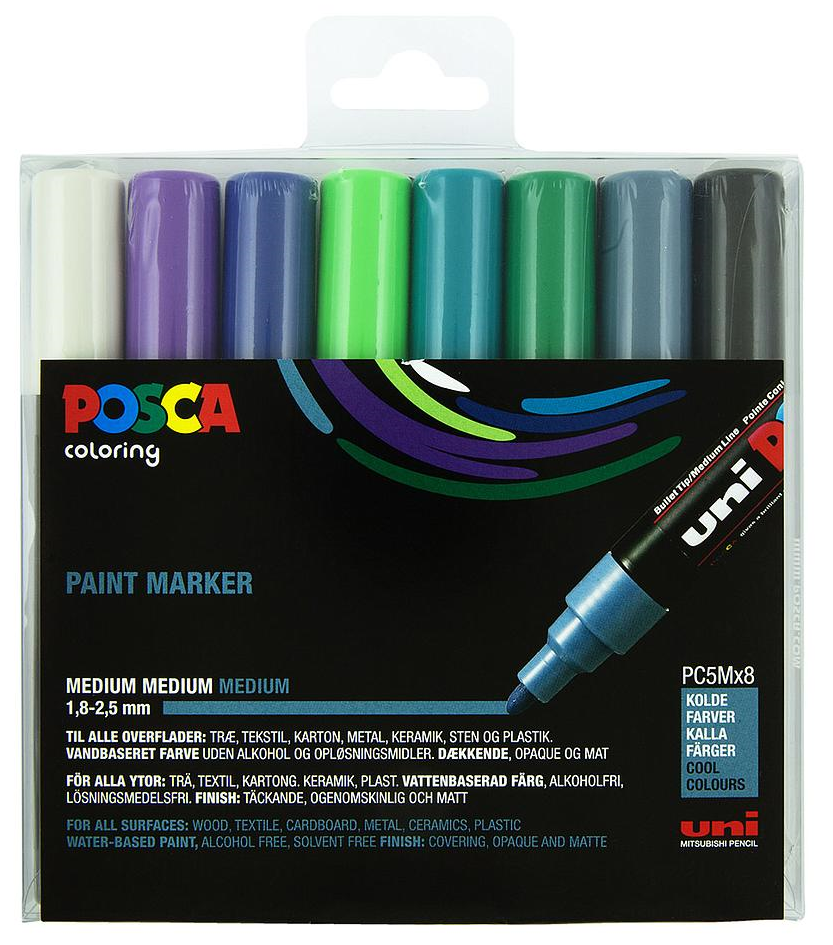 Posca PC5M/8 ASS14 set medium punt verf stiften