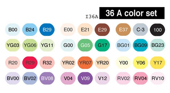 Copic Ciao set, 36 kleuren set A