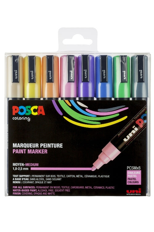 Posca PC5M/8 8A ASS25 Pastel set medium punt  verf stiften