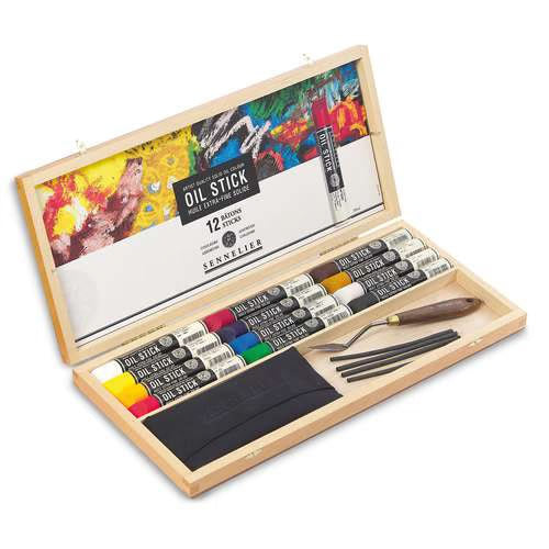 Sennelier Olie sticks set 12 sticks houten kist