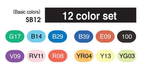 COPIC sketch 12 stuks Set B (basis kleuren)